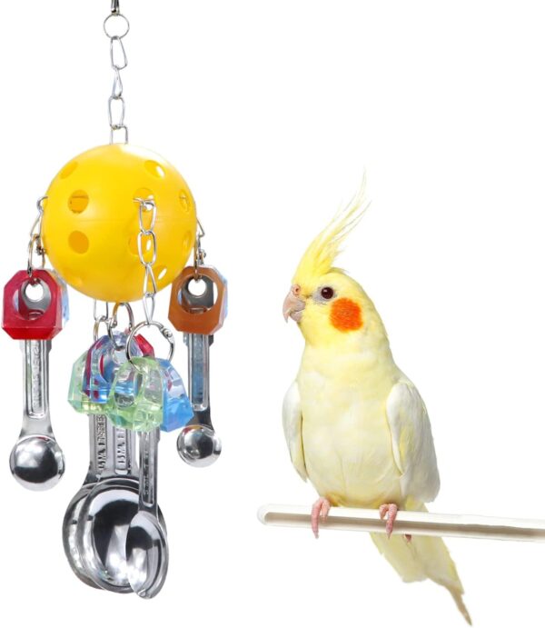 Litewoo Bird Chew Toy with Metal Spoons Ball Chewing Toy Hanging Swing for Parrot Macaw Cage Accessory