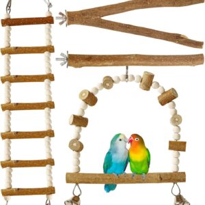 Luonfels Bird Perches Parakeet Toys Ladder, Swing for Large Birds, Perch for Bird Cage Accessories, Conures Cockatiels Play Stand Pack of 4