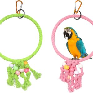 MEISH 2 Pieces Bird Swing Cotton Rope Parrot Cage Hanging Perches Toys Ring Bird Swing Rope Bed Bite Resistance Toys for Bird Parrot