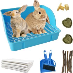 MUYG 10Pcs Rabbit Litter Box Toilet,Bunny Plastic Square Cage Toilet with Grate Rabbit Corner Litter Bedding Small Animal Toilet Box Potty Trainer Pet litter Pan for Guinea Pig,Ferret,Chinchilla(Blue)