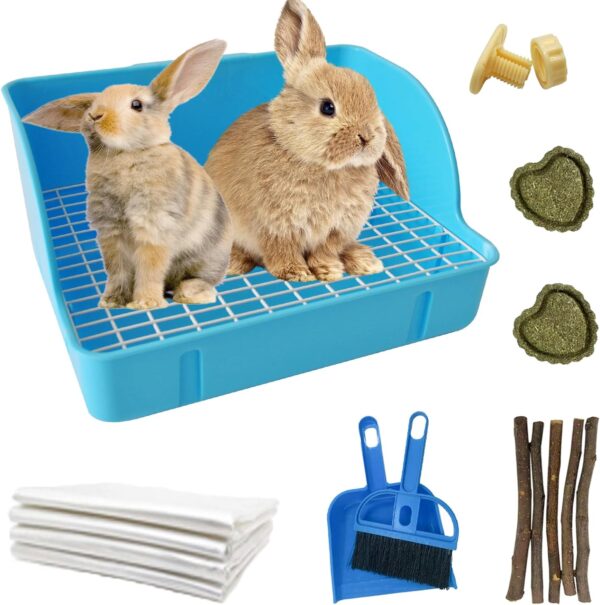 MUYG 10Pcs Rabbit Litter Box Toilet,Bunny Plastic Square Cage Toilet with Grate Rabbit Corner Litter Bedding Small Animal Toilet Box Potty Trainer Pet litter Pan for Guinea Pig,Ferret,Chinchilla(Blue)