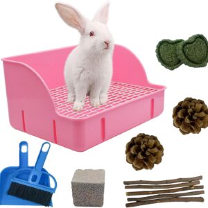 MUYG 12Pcs Rabbit Litter Box for Cage, Bunny Potty Trainer Corner Guinea Pig Plastic Square Grate Toilet Pet Bedding Litter Box for Small Animal Ferret Hamster Hedgehog (Pink)