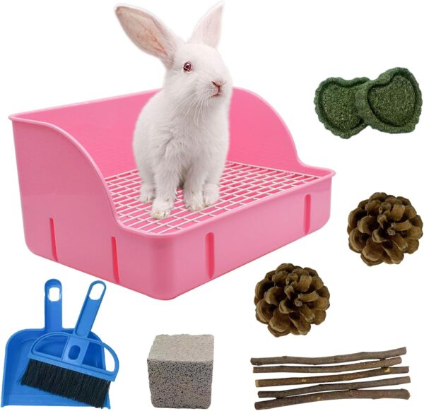 MUYG 12Pcs Rabbit Litter Box for Cage, Bunny Potty Trainer Corner Guinea Pig Plastic Square Grate Toilet Pet Bedding Litter Box for Small Animal Ferret Hamster Hedgehog (Pink)