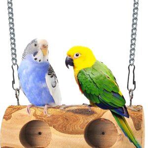 MUYG Bird Swing Perch,Cage Hanging Parrot Swing Toy,Birds Perch Climbing Toys Durable Natural Bird Wooden Swings for Budgie,Cockatiels,Conures,Finches,Small Parakeets