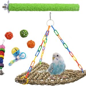 MUYG Bird Swing Toys,Parakeet Seagrass Mat,Edible Seagrass Hammock Handmade Woven Natural Grass Net Hanging on Parrot Cage for Budgies Lovebird Canary Cockatiel Conures Finch Cockatoo