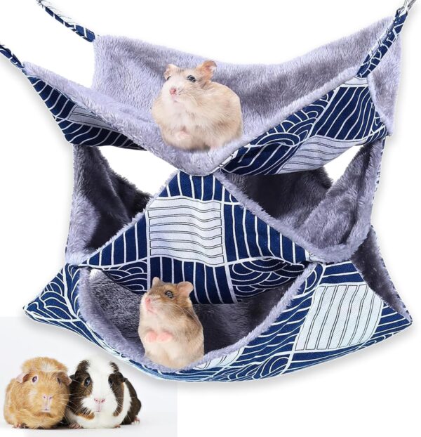 NICECONE 3 Layer Pet Cage Hammock, Small Animals Warm Plush Triple Bunkbed Cage Hanging Hammock Bed Cage Accessories Toy for Guinea Pig Sugar Glider Parrot Ferret Squirrel Hamster Rat