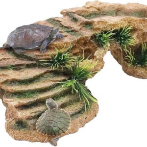 NUZAMAS Turtles Basking Platform Reptile Climbing Ramps Platform Reptile Hide Cave Habitat Ornament Ramp Rock Landscaping Decoration for Bearded Dragon Lizard Frogs