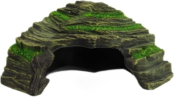 OMEM Reptile Box Shelter Terrarium Hideout Caves Turtle Ramp Basking Platform Habitat Decor Humidify Hide Resin Rock (A)