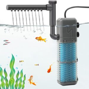 OhhGo Fish Tank Filter, Adjustable Fish Tank Pump, Internal Aquarium Filter Pump, 4-in-1 Circulating Filtration, High and Low Rain Spraying, and Pumping, for Small Tank Up to 120L