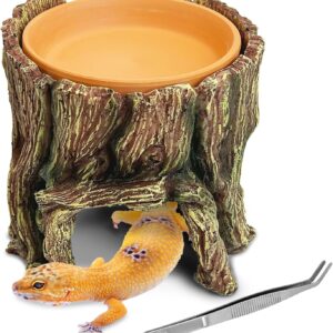 PINVNBY 2 in 1 Reptile Hide Cave with Removable Sump and Humidity Water Dish，Reptiles Hideout Water Tank Accessories for Small Reptiles Gecko, Leopard Gecko, Lizard, Snake, Crabs