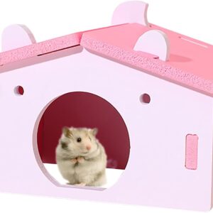 PLUSHCEWT Wooden Hamster House,Hamster Hideout Cage,Washable Hamster Hideaway for Hamster,Small Pet House Habitats Decor for Young Guinea Pigs and Other Small Pets Pink