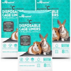 Paw Inspired Disposable Guinea Pig Cage Liners | Bamboo Charcoal Odor Controlling | Super Absorbent Liners Pee Pads for Ferrets, Rabbits, Hamsters, and Small Animals (28" x 17" (C&C 2 x 1), 24 Count)