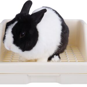 RUBYHOME Rabbit Litter Box with Drawer,Potty Trainer Corner Toilet Litter Bedding Box Bigger Pet Pan for Adult Guinea Pigs, Rabbits, Chinchilla, Galesaur, Ferret, Small Animals, 12 Inches (White)