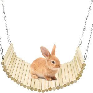 Rabbit Swing Toy, Chinchilla Wooden Hanging Hammock Bird Swing Perch Small Animal Cage Accessories for Guinea Pig Bunny Rat Bird Parrot Playing Sleeping Hiding Climbing