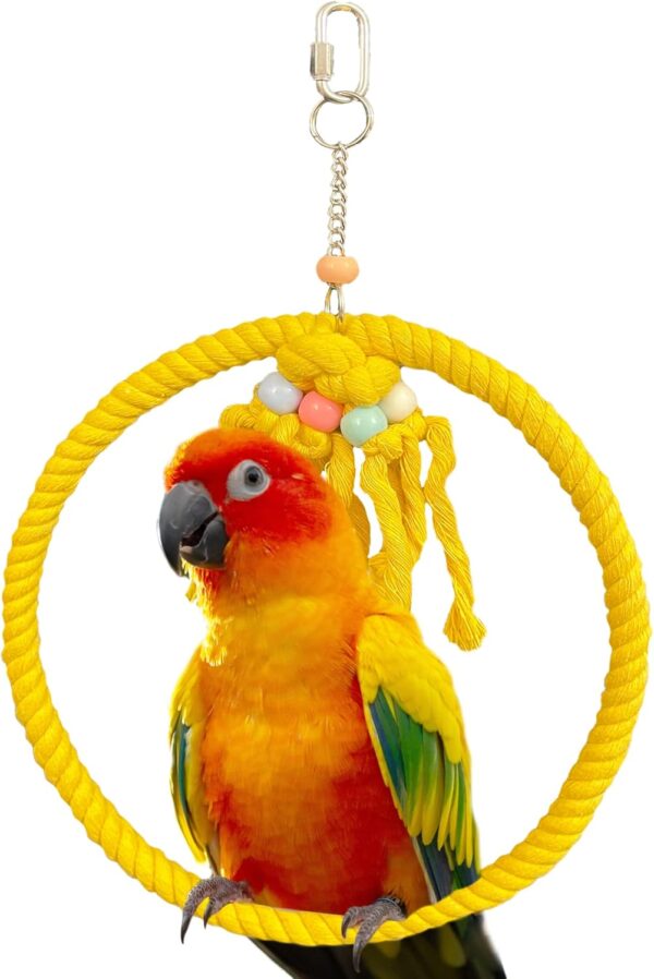 SIMENA Cotton Rope Bird Swing for Bird Cage, Hanging Bird Perch Parrot Toys, Bird Cage Accessories for Medium to Large Birds Including Parakeets, Cockatiels, Conures, etc. (Large (9.5" Yellow)