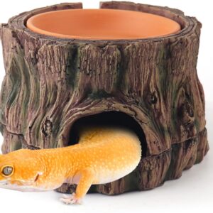 SORWATEE 3 in 1 Reptile Hide Cave with Humidifying Basin & Detachable Base, Terrarium Tank Decor Moisture Keeping Hideout Cave for Small Reptiles Crested Gecko, Leopard Gecko, Lizard, Snake, Crabs