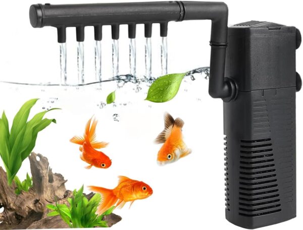 TAIGUKOKO Fish Tank Filter, 3 in 1 Fish Tank Submersible Pump, Silent Design with Spray Rod, 5W built-in Filter Pump, with oxygenation function, suitable for Small Aquariums/Fish Tanks/Turtle Tanks