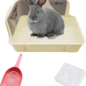 Tfwadmx Rabbit Litter Box Bunny Corner Litter Pan Pet Bedding Litter Box with Grate Small Animal Toilet Potty Trainer for Rabbit Bunny Chinchilla Guinea Pig Ferret (White)