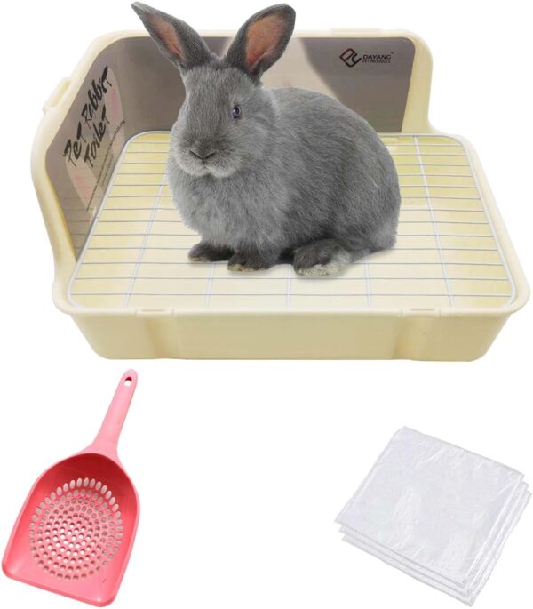 Tfwadmx Rabbit Litter Box Bunny Corner Litter Pan Pet Bedding Litter Box with Grate Small Animal Toilet Potty Trainer for Rabbit Bunny Chinchilla Guinea Pig Ferret (White)