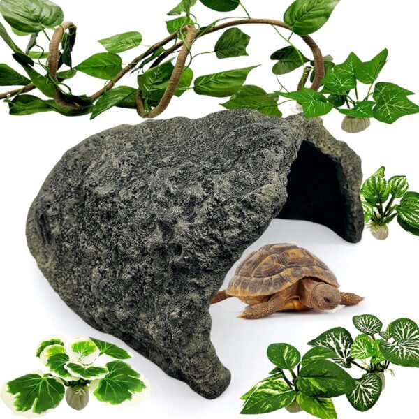 Tfwadmx Reptile Hideout Cave, Extra Large Tortoise Hideout, Lizard Rock Hideaway, Turtle Resin Shelter, Bearded Dragon Accessories for Snakes, Geckos, Axolotls, Frogs