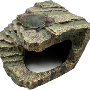 Tfwadmx Tortoise Basking Platform, Crested Gecko Hide, Reptile Cave Hideout with Basking Area, Turtle Tank Accessories for Leopard Geckos,Small Bearded Dragons,Frogs,Newts