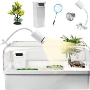 Turtle Tank with Adjustable Water Pump Filter Easy Changing Water and Clean, Turtle Aquarium Terrapin Lake with Platform Tank