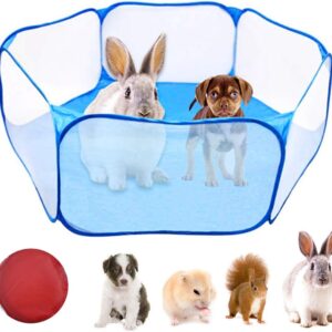 WEONE Pet Playpen, Portable Small Animals Playpen, Foldable Pet Pens, Pet Cage Tent, Breathable & Transparent Pet Exercise Fence for Guinea Pig, Rabbits, Hamster, Chinchillas, Hedgehogs, Cats -Blue