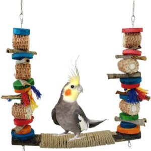 Wooden Bird Swing Perch Toys Wooden Pet Bird Swing Parrot Hanging Swing Toy Pet Bird Cage Swing Climbing Toys Bird Perch Chewing Toy for Budgie Parakeets Cockatiels