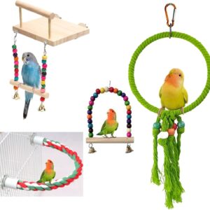 Wooden Bird Swing,Hanging Pet Bird Cage Accessories for Cockatiels,Parrots,Parakeets,Lovebirds,Conures,Budgies