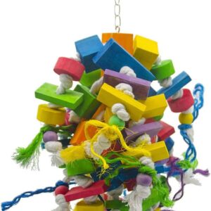 X-Institute Parrot Cage Toy Multi-Colored Wood Blocks Beads Bird Chewing Toys Easy To Hang Swing Toy For Large Birds Parrots Bird Training Toys For Parrots Conures