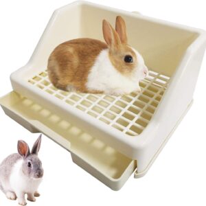 kathson Rabbit Litter Box Trainer Small Animal Potty Corner Toilet with Drawer Pet Cage Pan Litter Bedding Box for Guinea Pig Hamster Bunny Ferret Galesaur Mouse Squirrel (White)