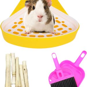 kathson Triangle Potty Trainer Corner Bunny Toilet Guinea Pig Litter Bedding Plastic Box Pet Pan for Rabbit Chinchilla Hamster Ferret Small Animal (Yellow)