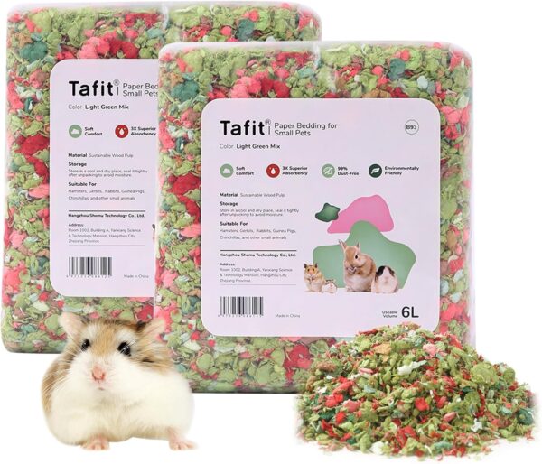 tafit Dust-Free Small Animal Bedding, Natural Soft Paper Bedding for Odor Control, Suitable for Guinea Pigs, Rabbits, Rats, Gerbils, Chinchillas, and Hamsters, 12 Liters（Green Mix）