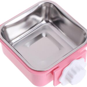 ​2-in-1 Pet Hanging Bowl for Crates & Cages, Removable Stainless Steel Square Dog Water Bowls Food Puppy Feeder for Dogs Cats Puppy Rabbits Bird and Small Pets (Pink)